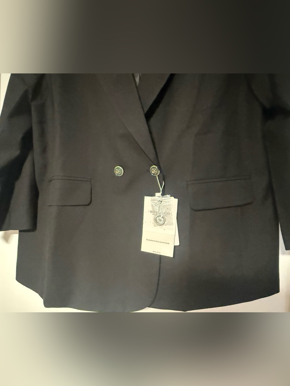 ROSCHICO Black Double Breasted Longline Blazer Jacket XL NWT - Picture 2 of 6